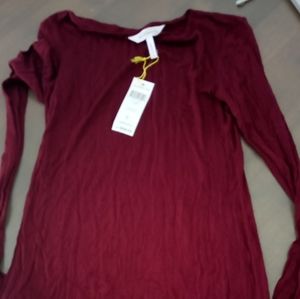 BCBGENERATION burgundy long sleeve sheer shirt, size M